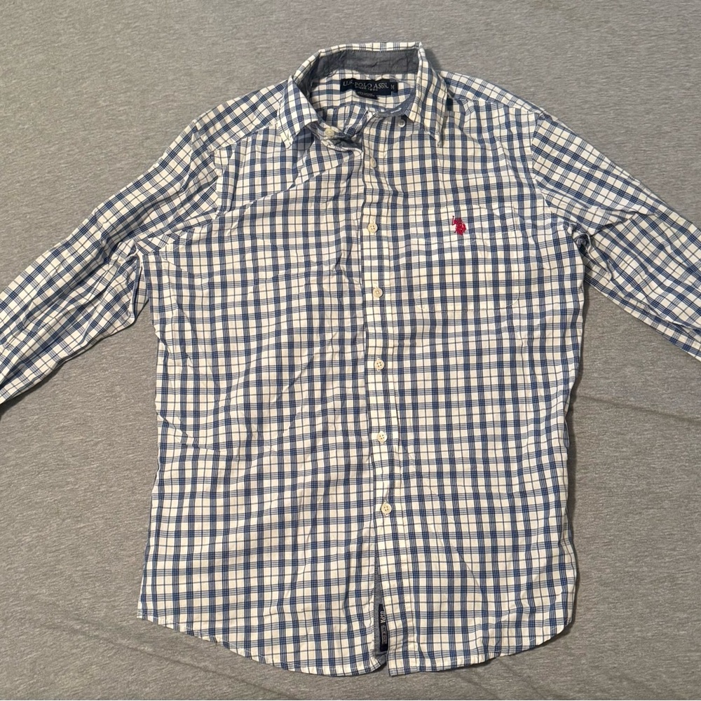 Blue and White Checkered Button-Up Shirt